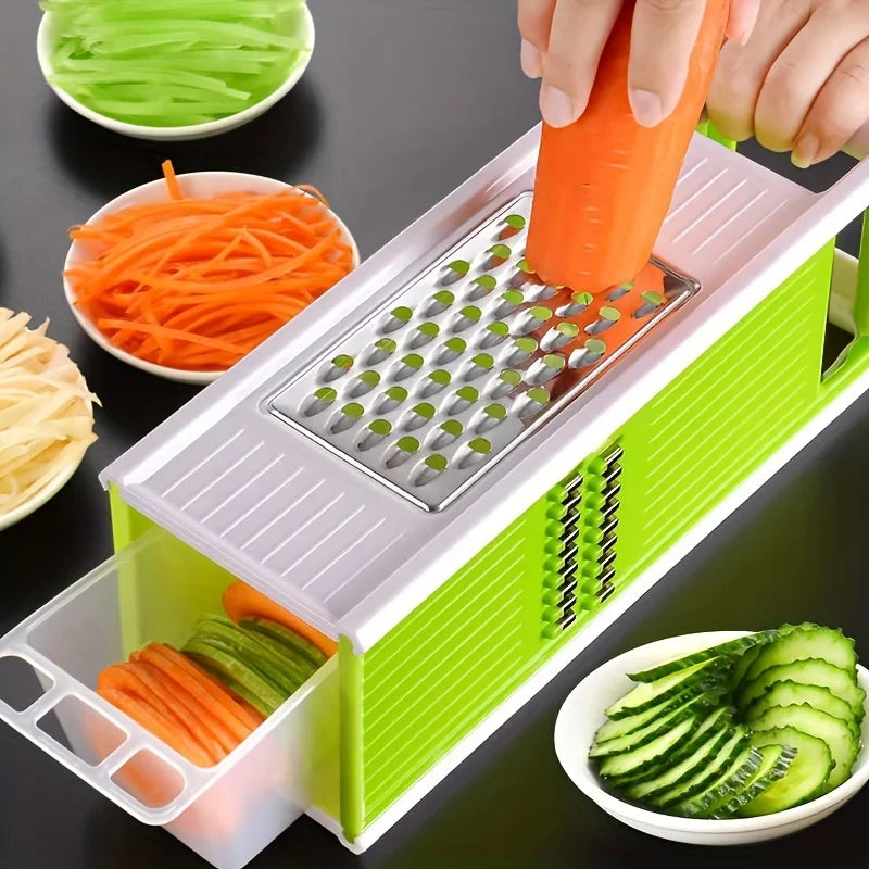 Vegetable Grater 5 in 1 Stainless Steel Manual Slicer Dicer Shredder with Storage Container