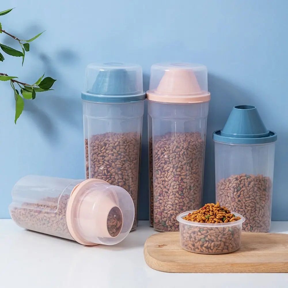 Pet Food Storage Container 1500mL with Measuring Cup Buckle Lid - Orange