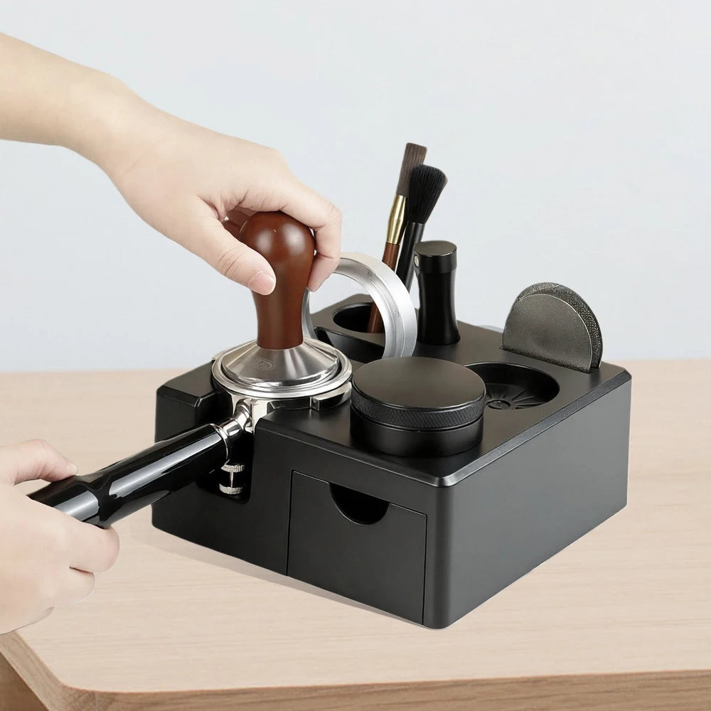 Coffee Powder Holder Countertop Storage Base with 3 Compartments - Black