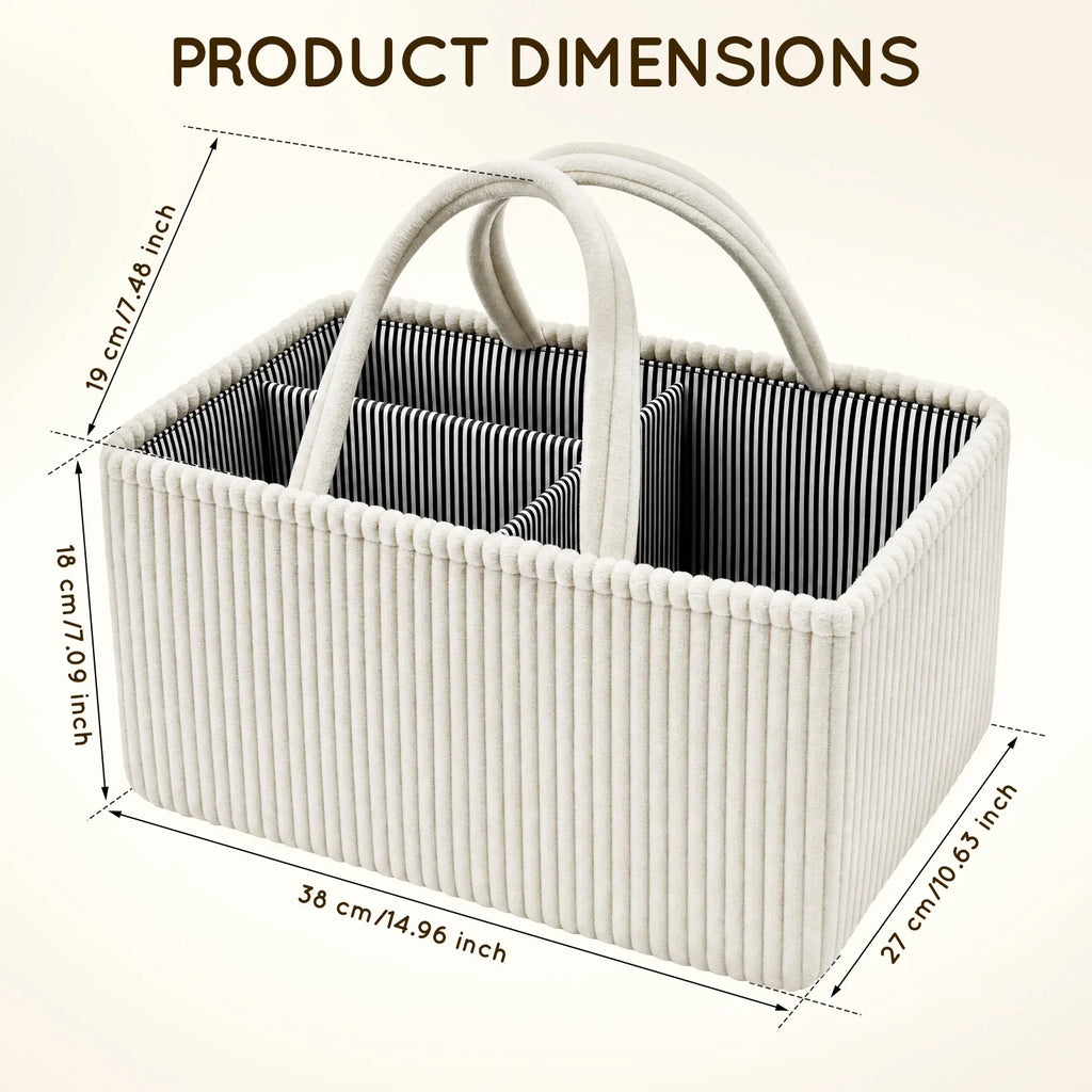 Foldable Diaper Caddy Organizer Corduroy Felt Storage Basket With Handles - Grey