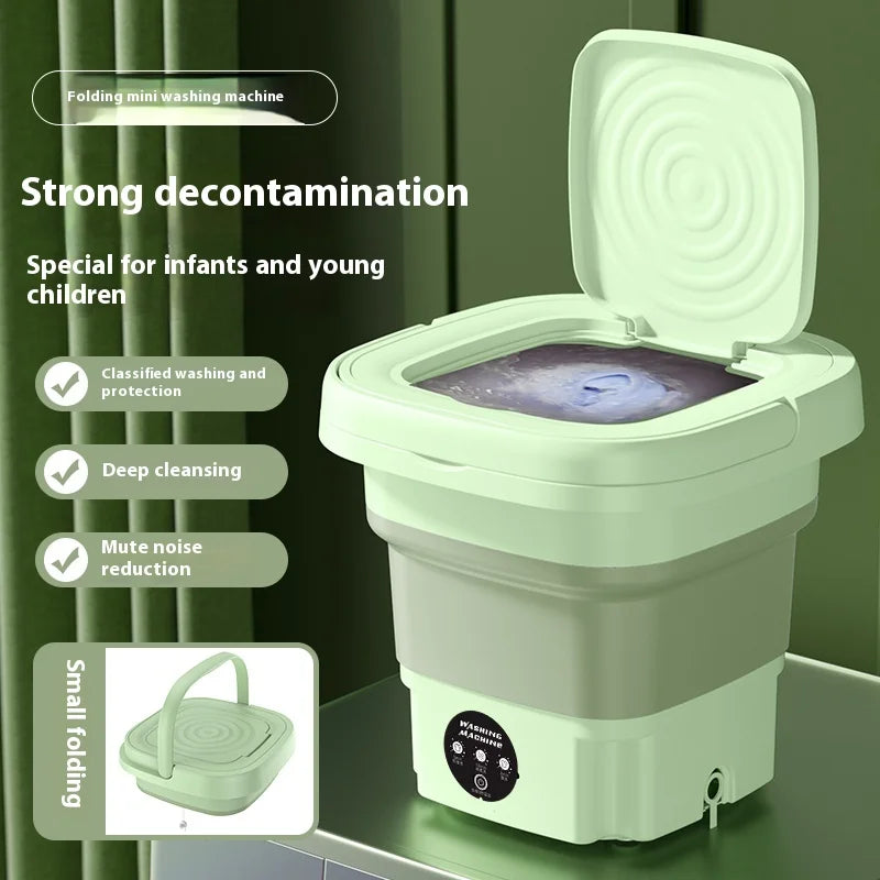 Portable Washing Machine 8L Foldable Mini Washer with Spin Dry Function for Underwear and Delicates – Green