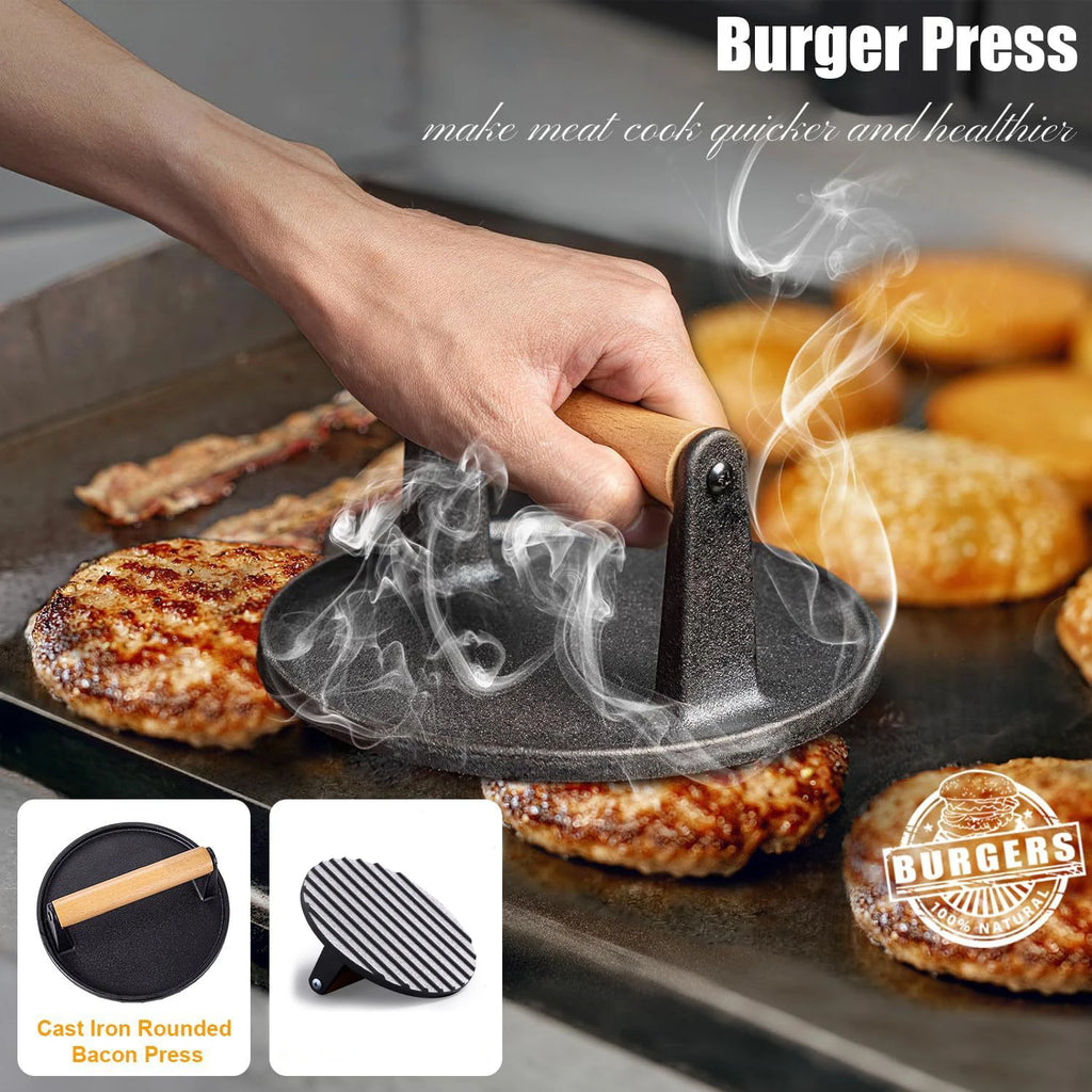 Steak Burger Press Rectangular Cast Iron Heavy Duty Meat Press with Handle for BBQ Grill Cooking