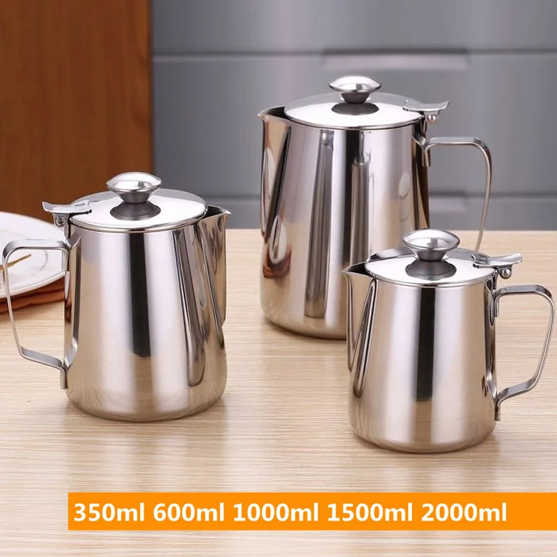 Stainless Steel Milk Frothing Pitcher 1000ml with Lid Long Spout Coffee Pouring Kettle