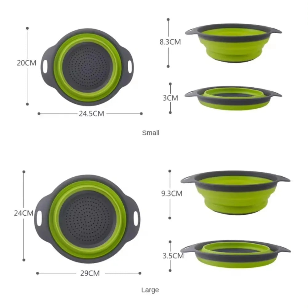 Collapsible Silicone Colander Foldable Fruit Vegetable Drain Basket 30cm Kitchen Strainer – Blue