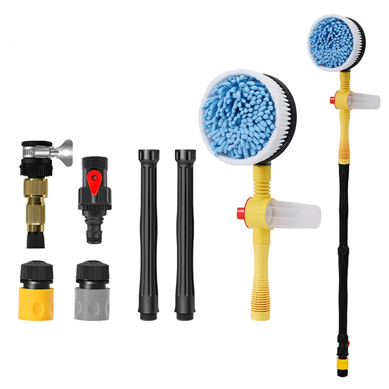 Car Wash Brush Mop 100cm Rotating Foam Cleaner with Water Flow Handle - Set