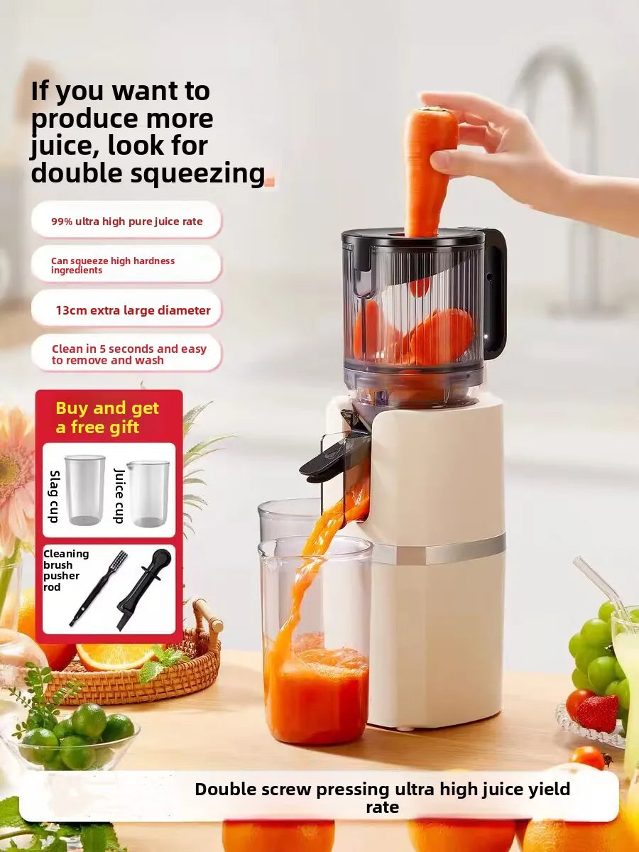 Slow Juicer 200W Wide Mouth Cold Press Fruit and Vegetable Extractor with Pulp Separation – White