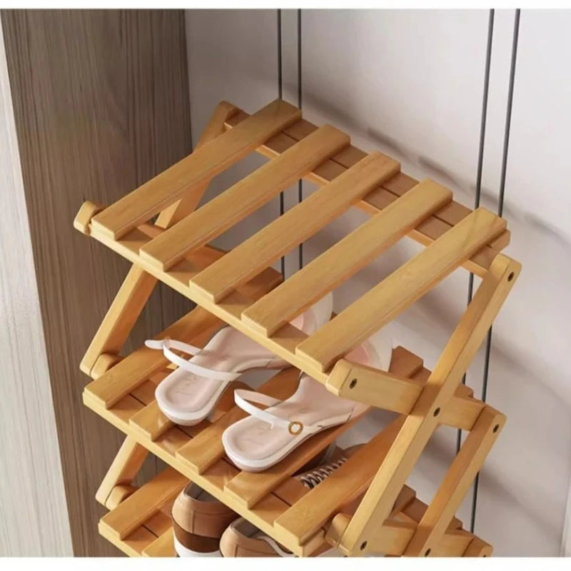 Shoe Rack 9 Tier Foldable Bamboo Storage Organiser for Entryway and Bedroom