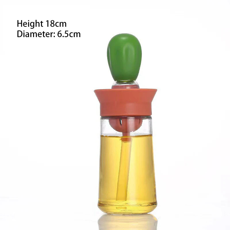 Oil Dispenser Bottle 180mL Glass Basting Brush Kitchen Cooking Vinegar Sauce Container – Red