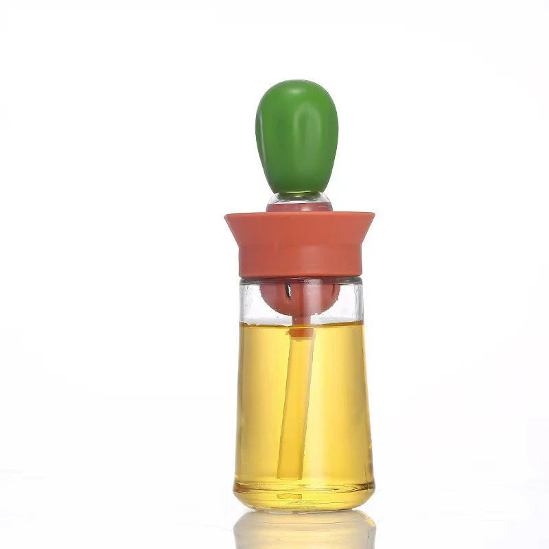 Oil Dispenser Bottle 180mL Glass Basting Brush Kitchen Cooking Vinegar Sauce Container – Green