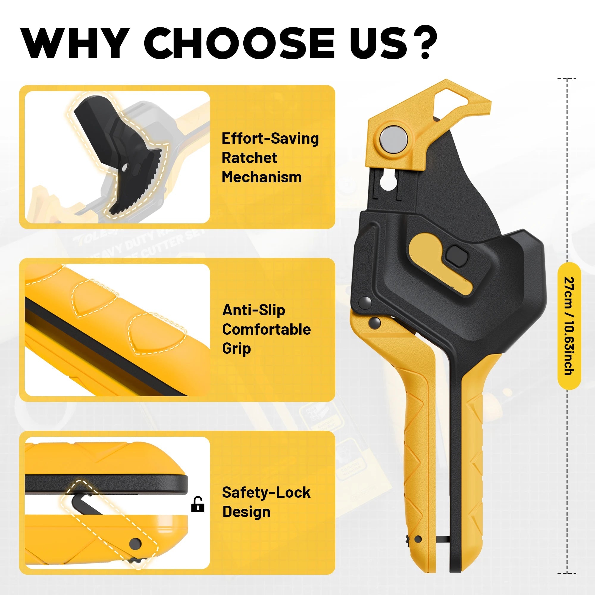 Heavy-Duty PVC Pipe Cutter 3-Gear Adjustable Ratchet Tool Up to 2-1/2 Inch for PEX PVC PPR