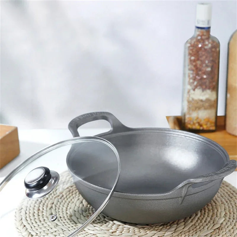 Chef Pan 32cm Cast Iron Flat Bottom Deep Frying Cookware