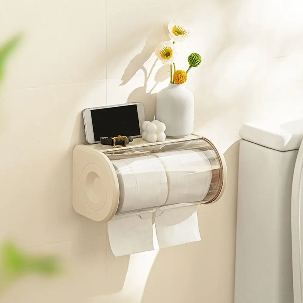 Wall Mounted Toilet Paper Holder Dustproof Waterproof Tissue Box with Lid Large Capacity Roll Paper Storage – Apricot