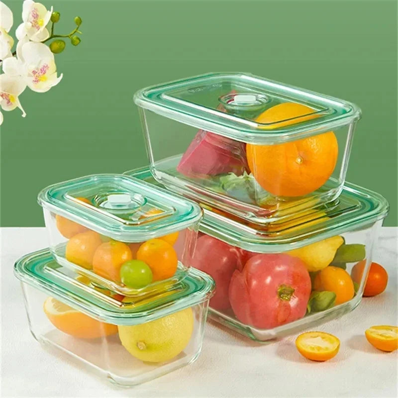 2800ml Heat Resistant Glass Food Storage Container with Airtight Lid Microwave Oven Safe Fresh Keeper Bowl – Green