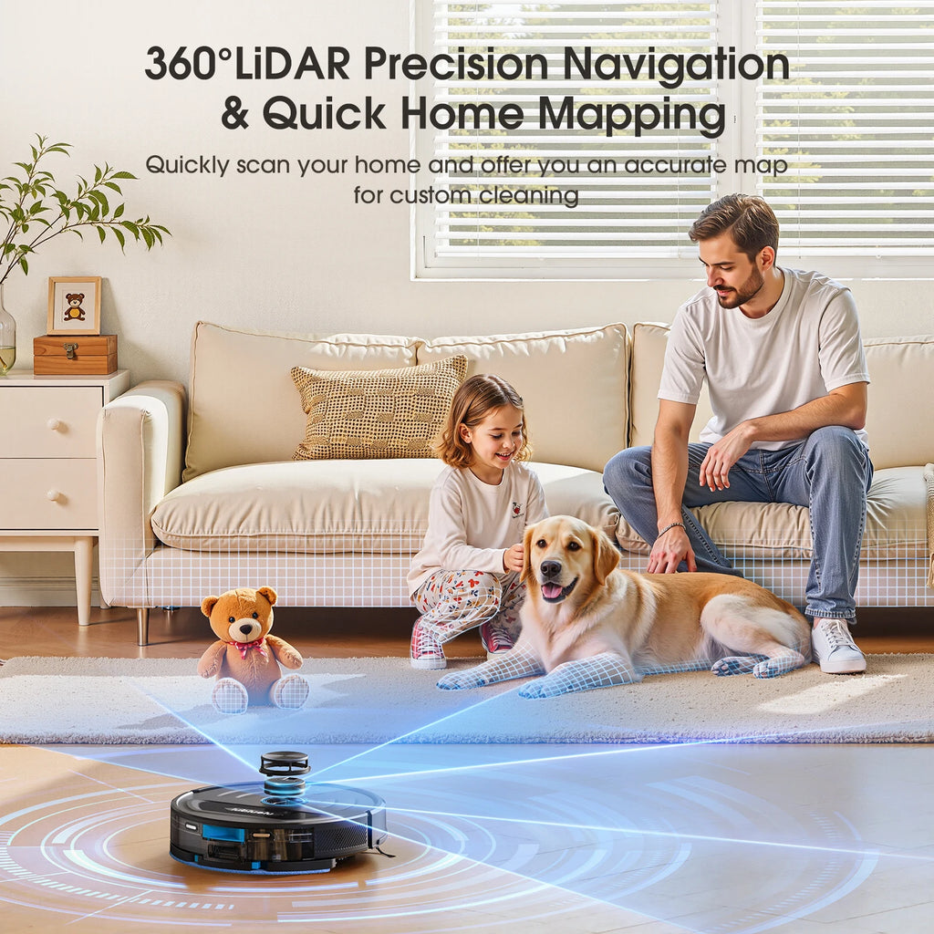 Robot Vacuum Cleaner 6000Pa LiDAR Navigation Vacuum Mop with Smart Mapping WiFi App Control Alexa