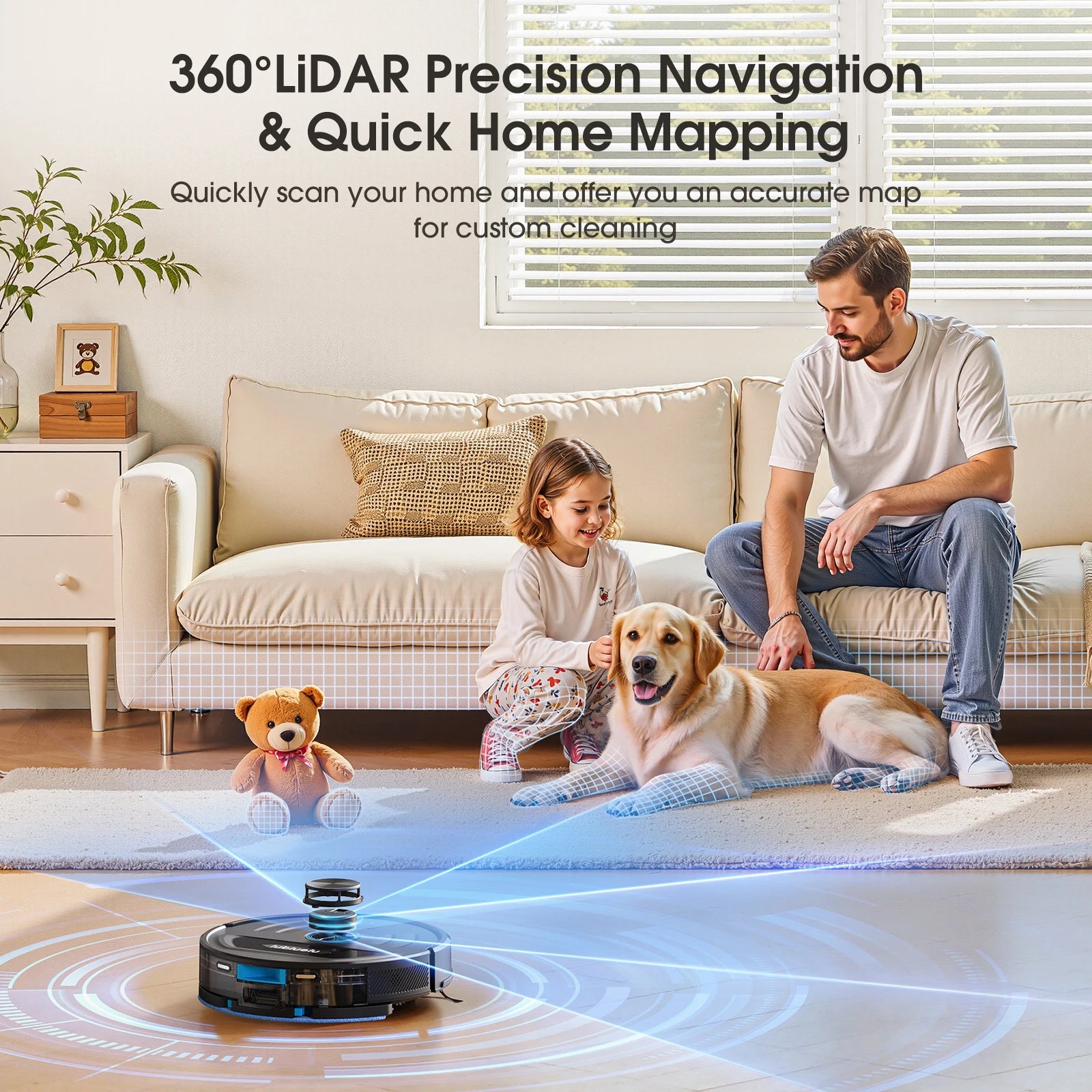 Robot Vacuum Cleaner 6000Pa LiDAR Navigation Vacuum Mop with Smart Mapping WiFi App Control Alexa