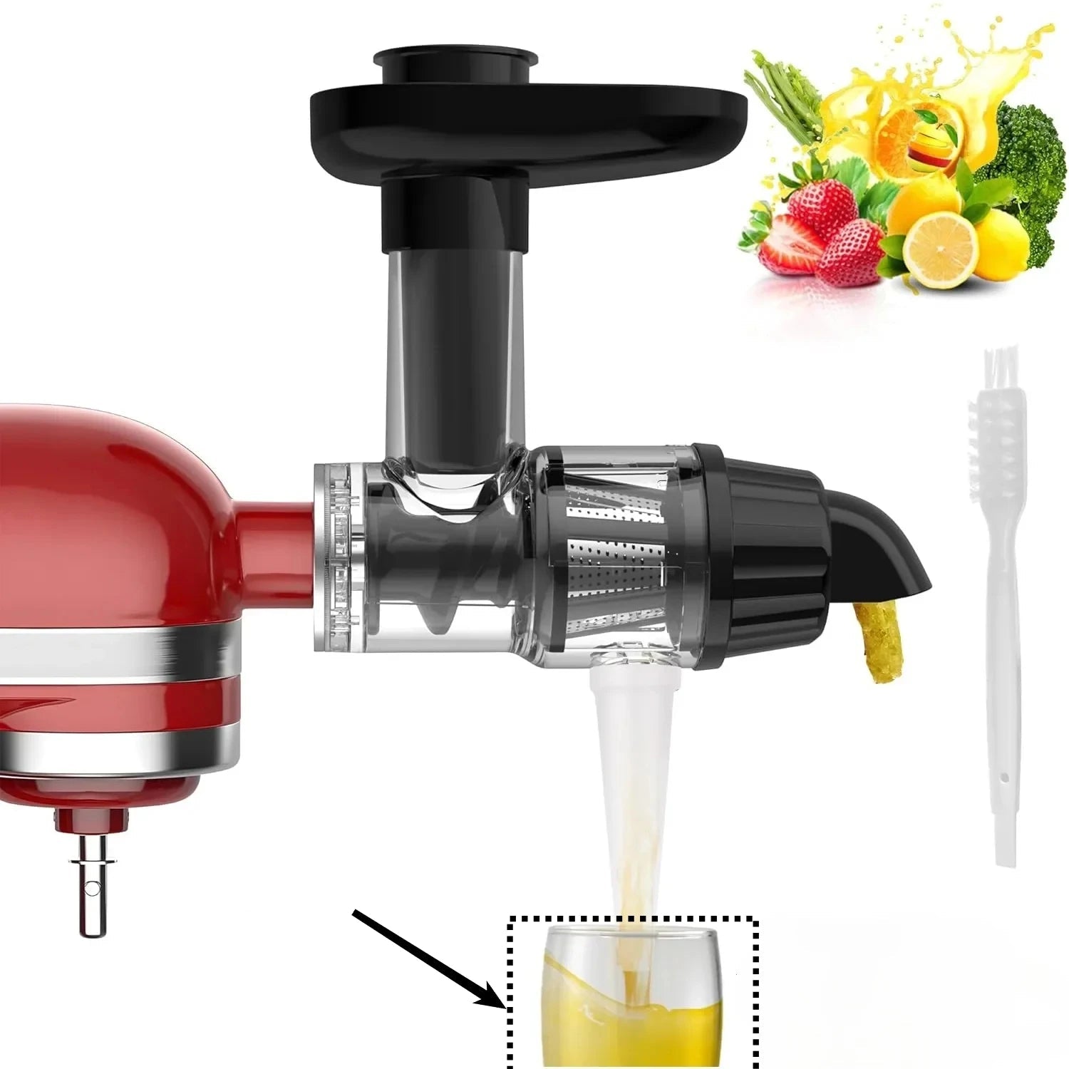 Masticating Juicer Attachment Slow Juice Extractor Accessory with Cleaning Brush for Stand Mixer – Black