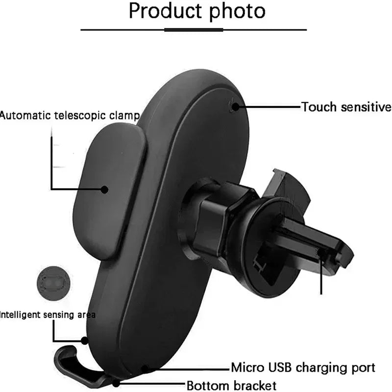 Phone Holder 15W Wireless Charging Infrared Auto Clamping Dashboard Air Vent Mount 360° Rotating - Red