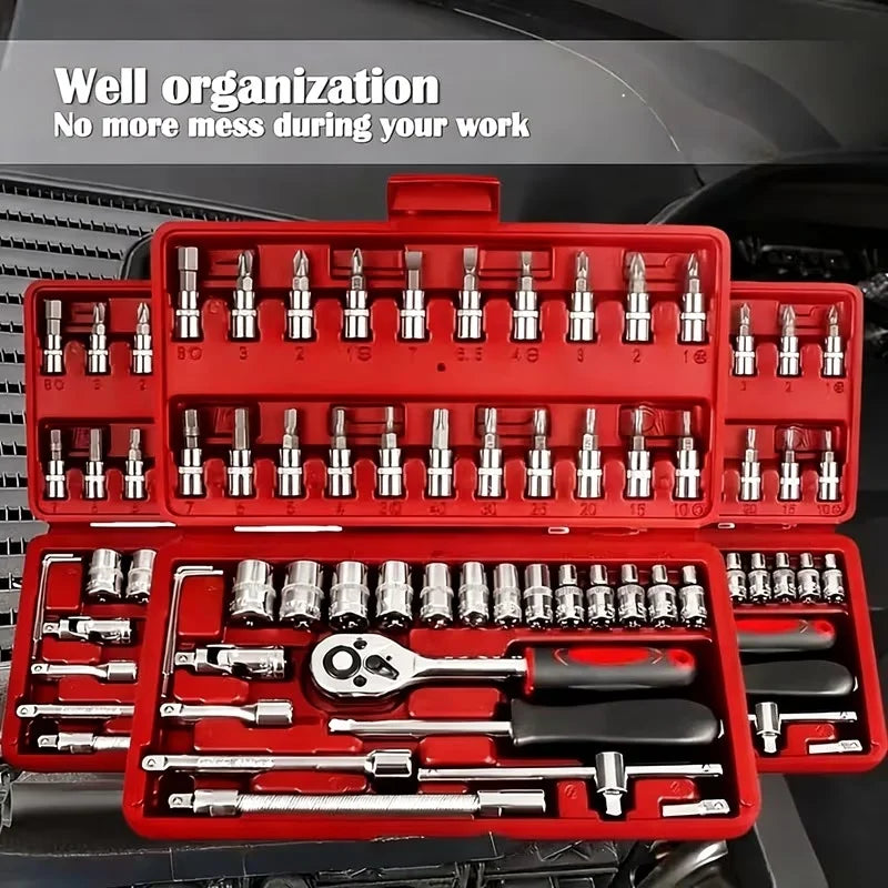 Socket Ratchet Wrench Set Heavy Duty 46pcs 1/4 Drive Multi Function Tool Kit