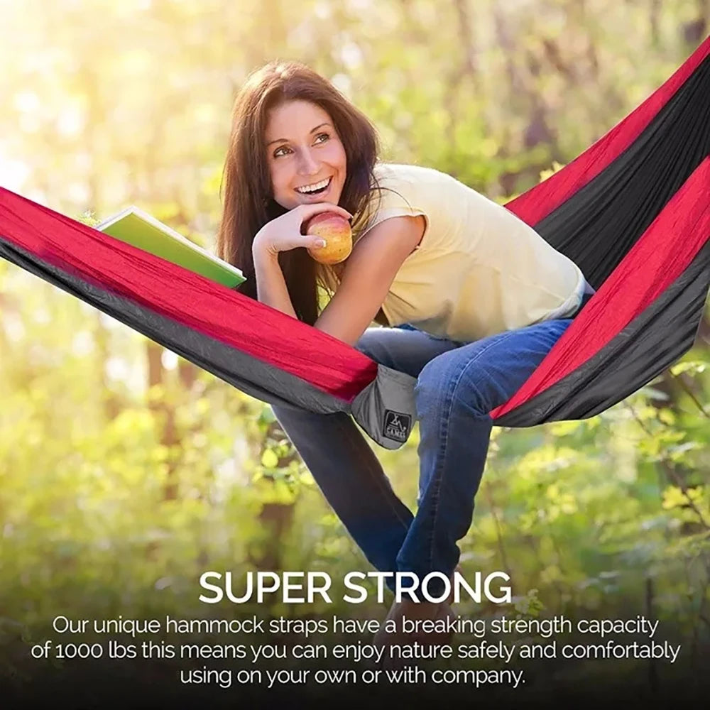 Camping Hammock Portable Parachute Nylon Outdoor Hanging Hammock - Yellow Green