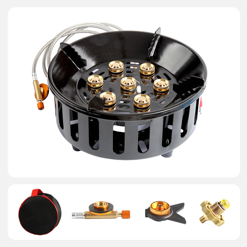 Portable 7-Core 19800W Camping Gas Stove with Electronic Ignition Windproof Burner