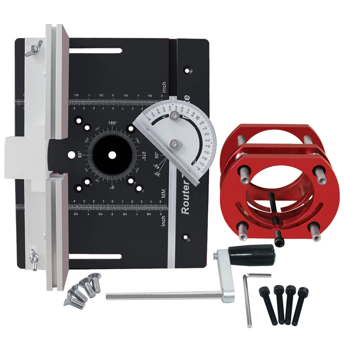 Router Table Insert Plate Set with Lift Base for Woodworking Trimming Slotting and Chamfering
