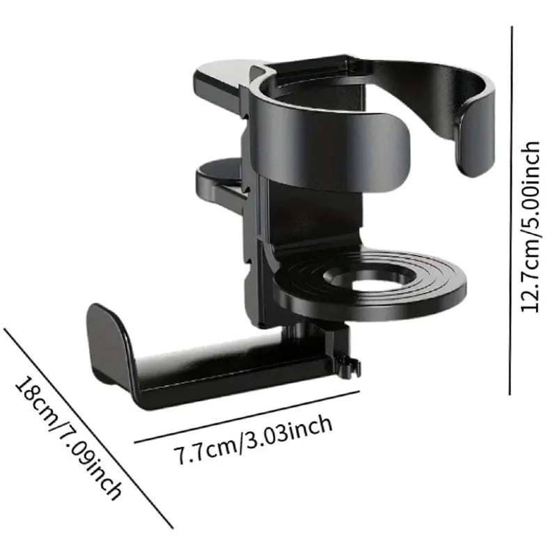 Clamp-On Desk Cup Holder with Headphone Hanger 360° Rotating Mug Holder Under Desk Organizer – Black