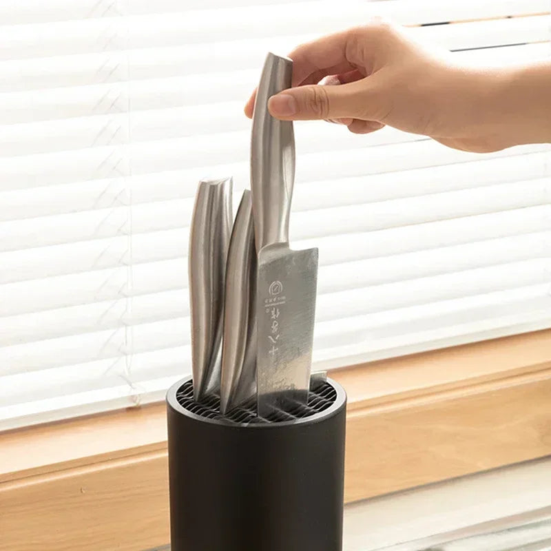 Universal Knife Block Holder Kitchen Knife Storage Stand with Removable Bristle Insert – Black