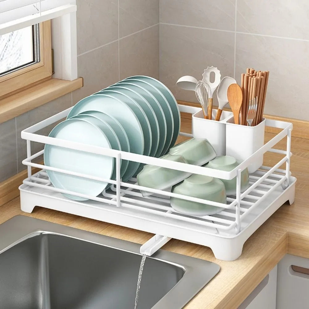 Dish Drying Rack Carbon Steel Kitchen Storage Organiser with Drainer Tray