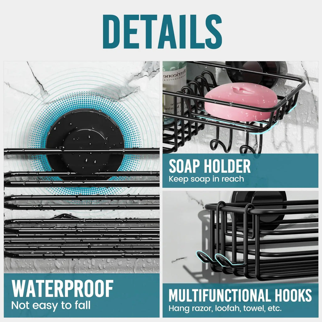 Portable Heavy Duty Suction Cup Shower Shelf Organizer 2 Pack Stainless Steel Bathroom Storage Rack