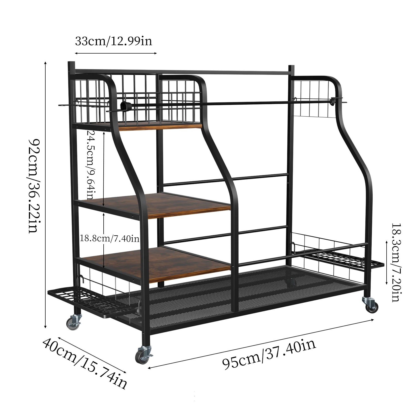 Rolling Golf Bag Organizer Rack with Shelves Sports Equipment Storage Stand on Wheels – Black