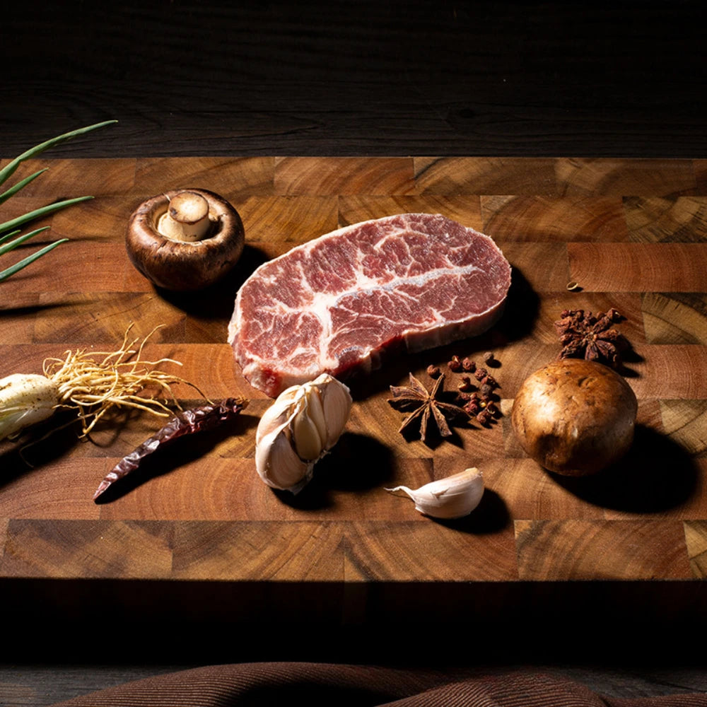 Double-Sided Acacia Wood Cutting Board 34x24cm Drain Groove Design