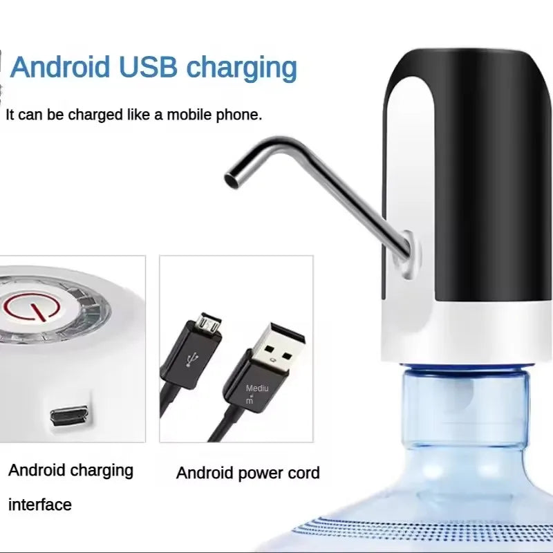Water Bottle Pump USB Rechargeable Automatic Drinking Water Dispenser Portable One Touch – Black