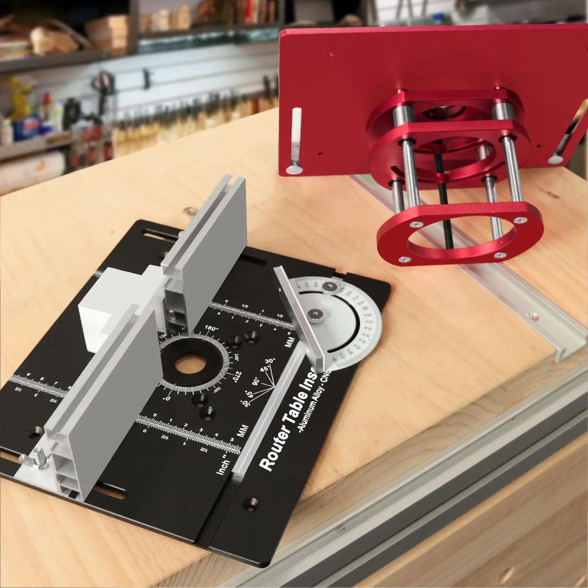 Router Table Insert Plate Set with Lift Base for Woodworking Trimming Slotting and Chamfering Red