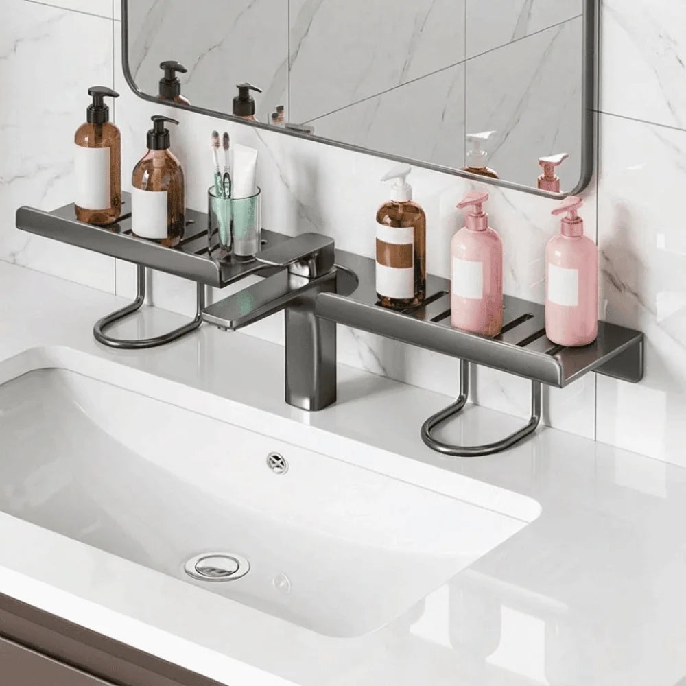 Bathroom Storage Rack 50cm No Drill Wall Mounted Carbon Steel Shelf - Grey