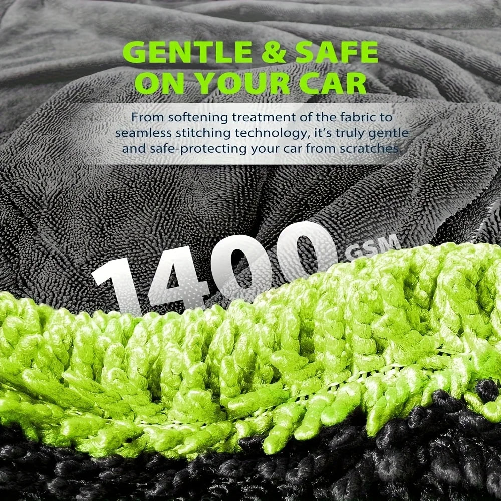 Microfiber Drying Towel 60x120cm 1400GSM Double Sided High Absorbent Cloth - Green 60cm x 120cm