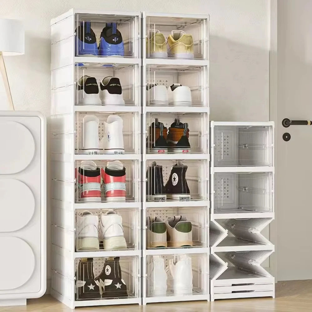 6-Tier Foldable Shoe Storage Cabinet with Transparent Door Stackable Dustproof Organizer
