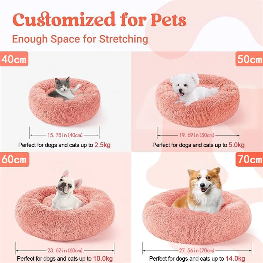 Donut Pet Bed 60 cm Soft Plush Round Bed Washable for Cats and Small Dogs - Grey