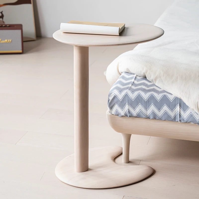 Side Table Solid Wood Round Small Coffee Table Wooden Bedside Furniture – Walnut