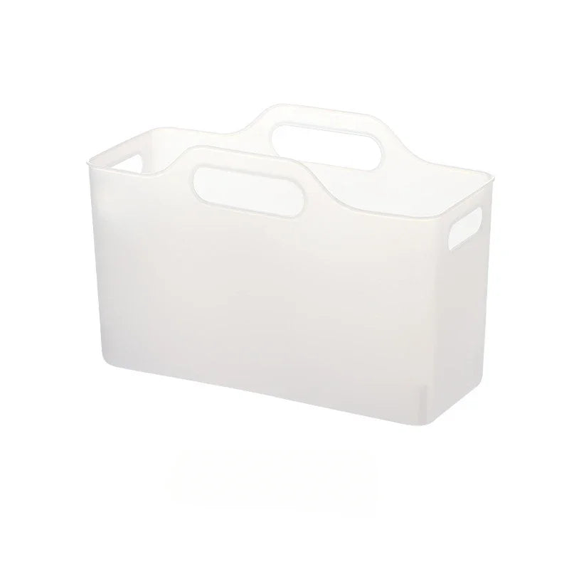 Portable Plastic Storage Basket with Handle Multi-Purpose Desktop Organiser Bin – White