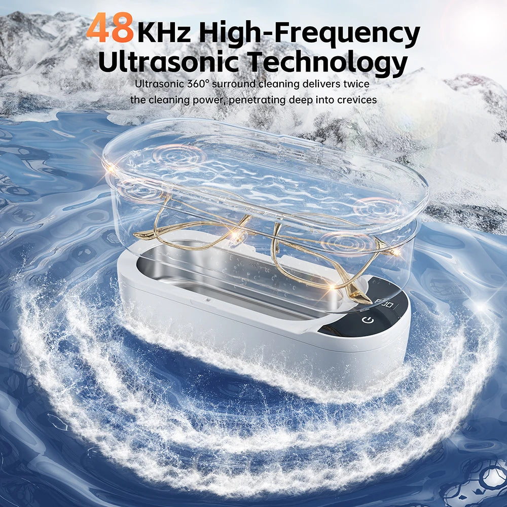 Ultrasonic Cleaner 400mL 48000Hz Adjustable Timer 24W Jewellery and Glasses Cleaning Machine - White