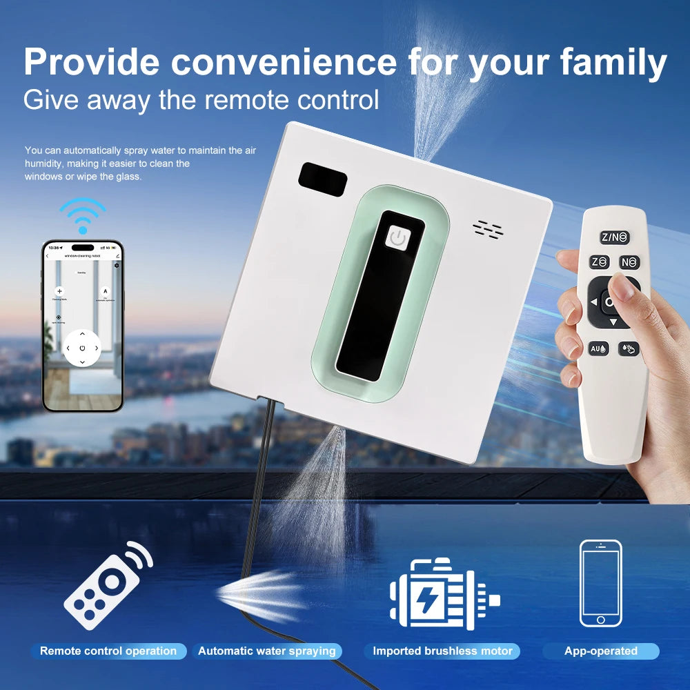Window Cleaning Robot Dual Water Spray APP Remote Control Glass Cleaner – Dark Grey