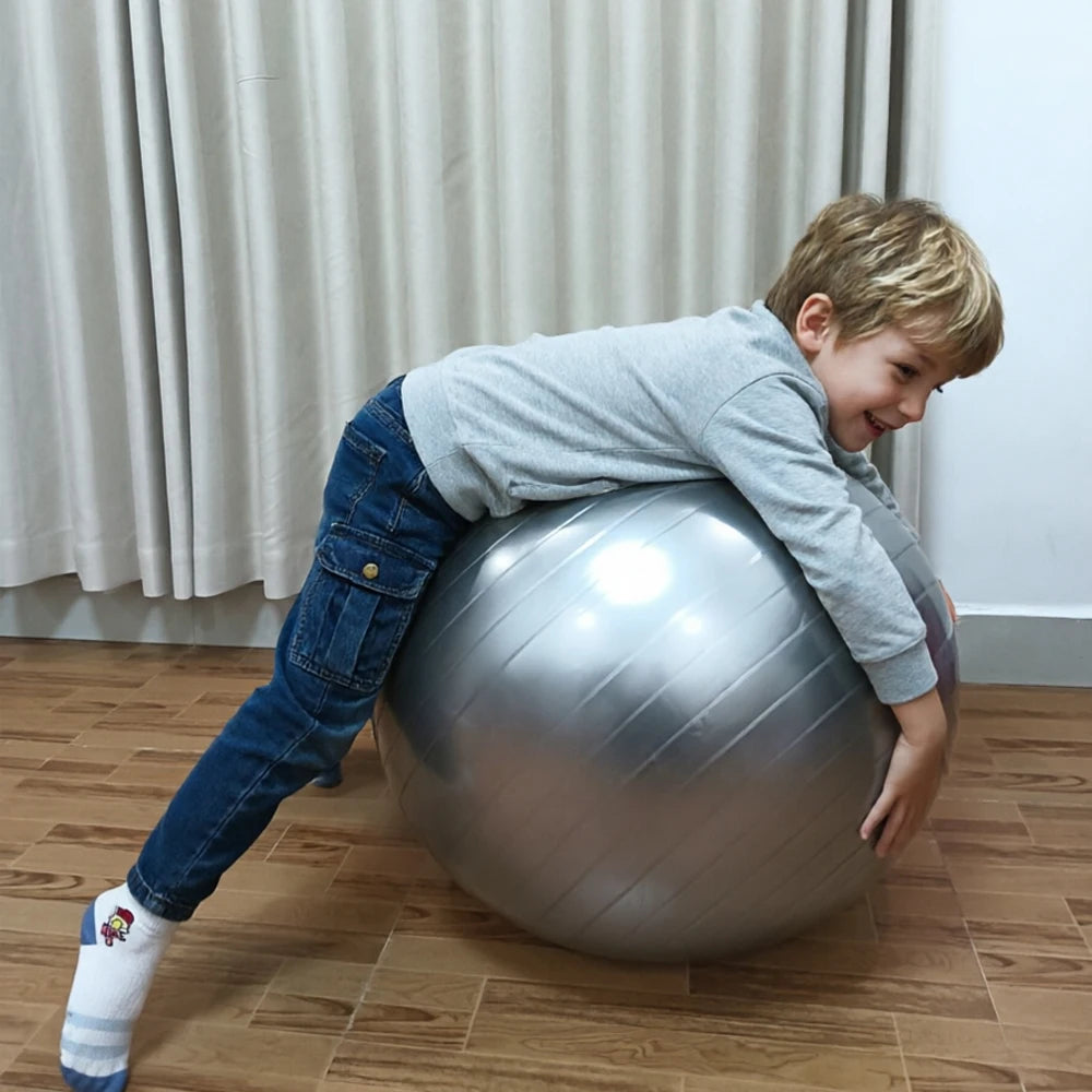 Inflatable Yoga Ball 65cm Anti Burst PVC Balance Trainer with Massage Texture and Pump - Gray