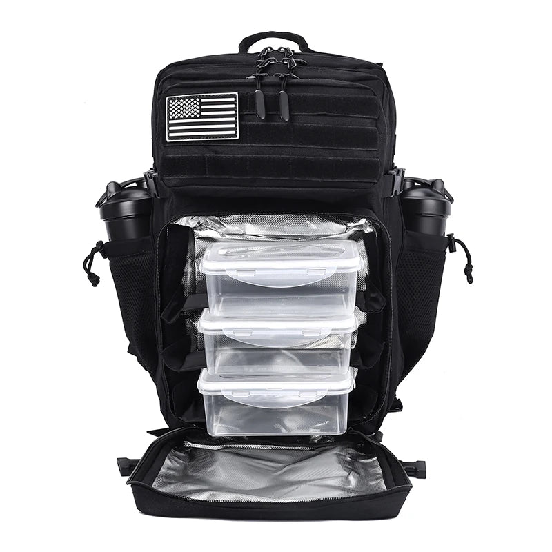 Meal Prep Backpack 45L Insulated Tactical Gym Travel Bag - Black