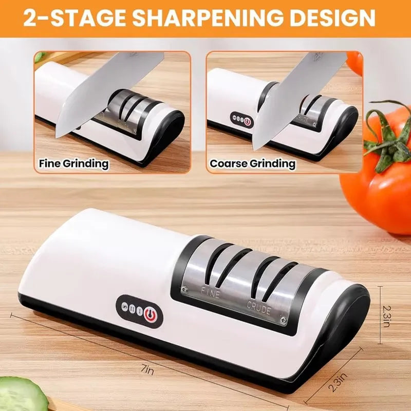 Knife Sharpener 17.8cm Electric Rechargeable Stainless Steel Multi Stage Sharpening Tool – Black