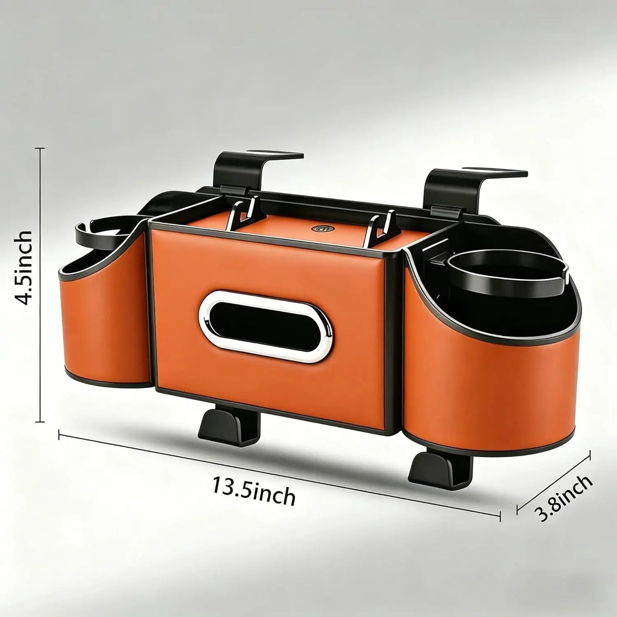 Backseat Car Organiser 4 in 1 Storage with Cup Holders Tissue Holder Phone Tray - Orange