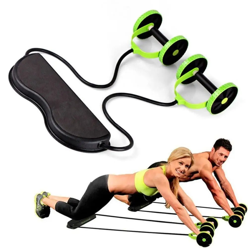 Ab Roller Double Wheel Trainer Portable Abdominal Exercise Equipment with Resistance Tube - Green