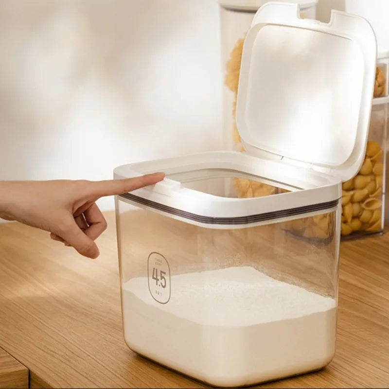 Storage Container 5.5L Airtight Plastic Flour Canister with Press Open Lid and Transparent Body
