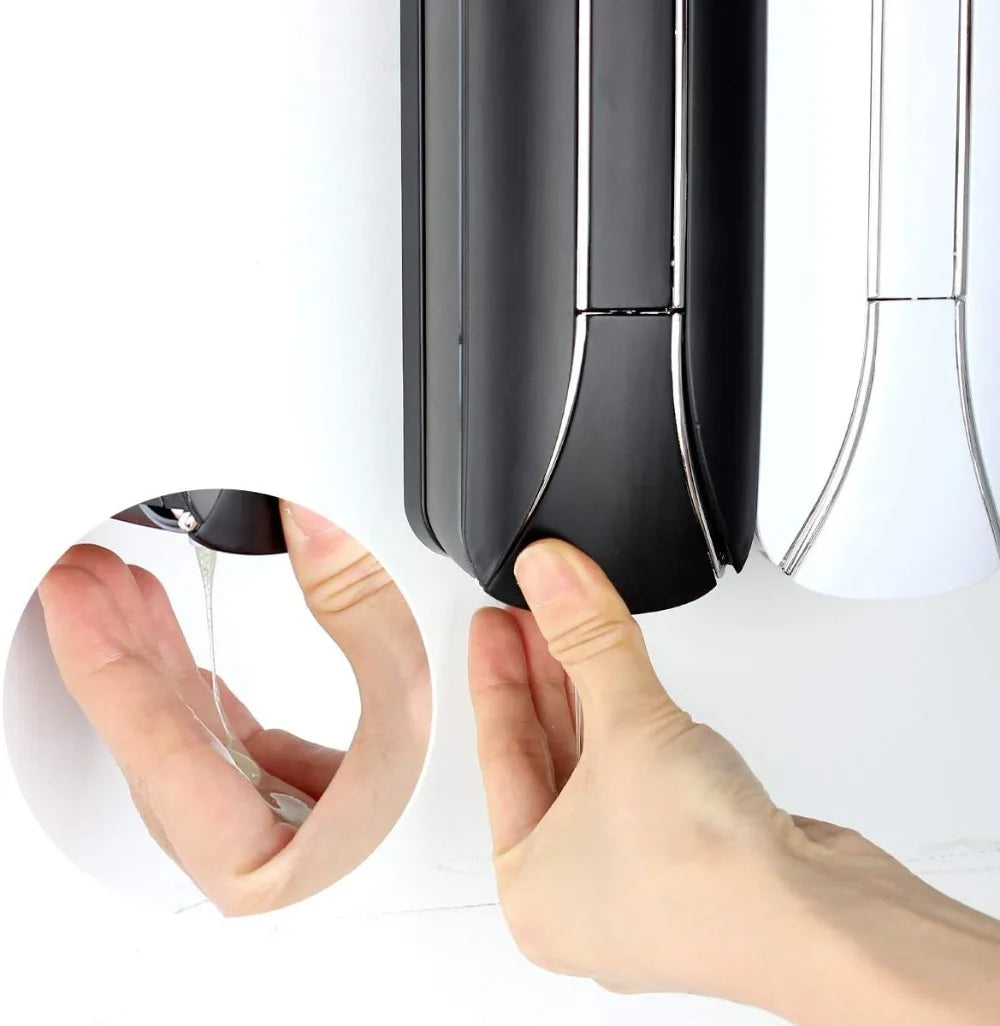 Soap Dispenser 350mL Wall Mounted Manual Liquid Soap Pump Bathroom Kitchen Holder – Black