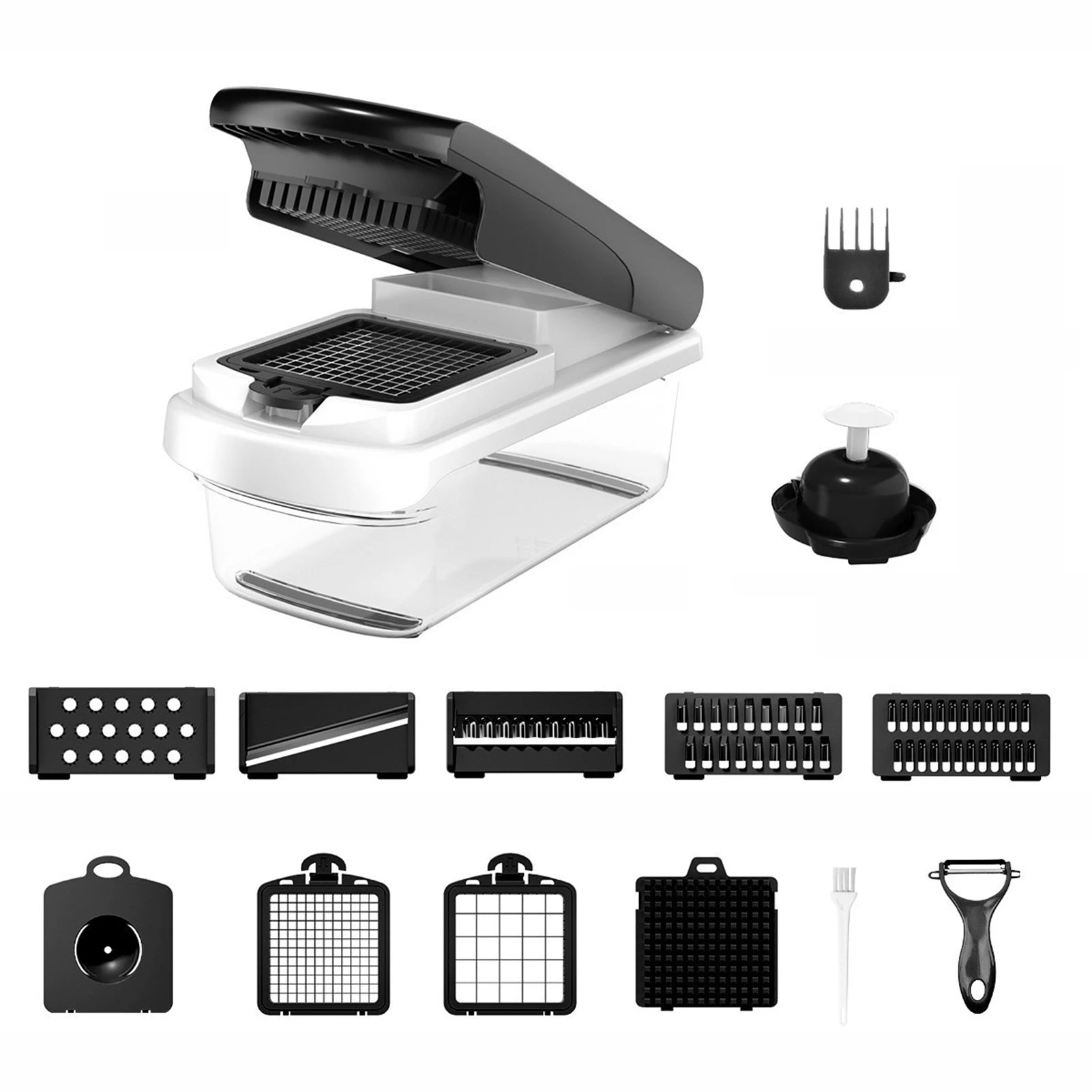 Vegetable Chopper 15 in 1 Multifunction Food Cutter with 8 Interchangeable Blades Container – Black