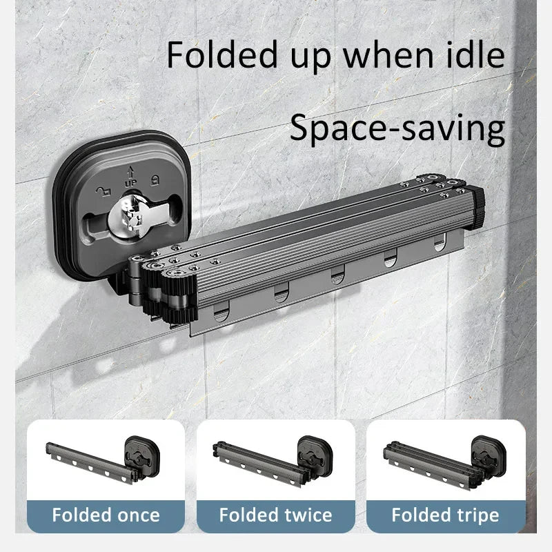 Retractable Clothes Drying Rack Wall Mounted Collapsible Laundry Hanger Rack Two-Fold Gray
